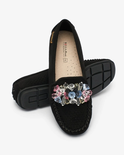 Royalfashion Openwork black women's moccasins with decorative crystals Cizzas