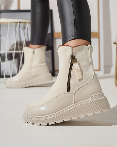 Cream women's flat-heeled boots Mefina- Footwear