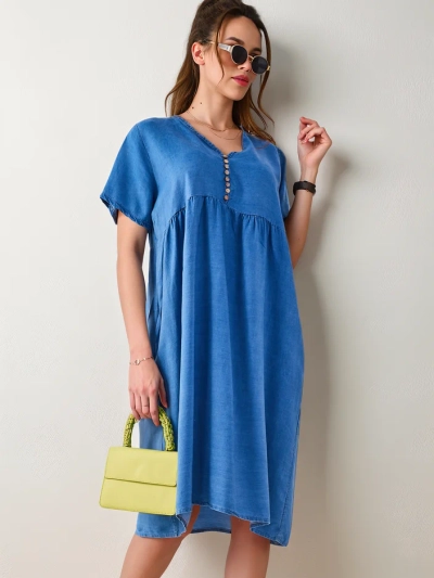 Royalfashion Lihtne naiste tunika a'la kleit dekoratiivsete nööpidega, denim tüüpi