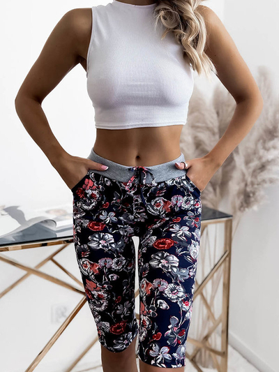 Mustrilised naiste 3/4 lühikesed püksid, tumesinine ja punane PLUSS SUURUS - Riietus