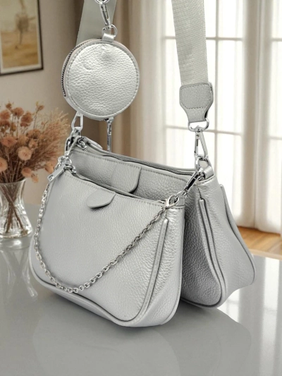Aurelia Multi Silver – 3-in-1 öko-nahast naiste käekott ümmarguse kotikesega