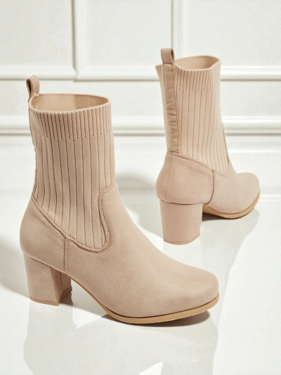 Women's eco-suede heeled ankle boots with a sock-like insert LumenThorn