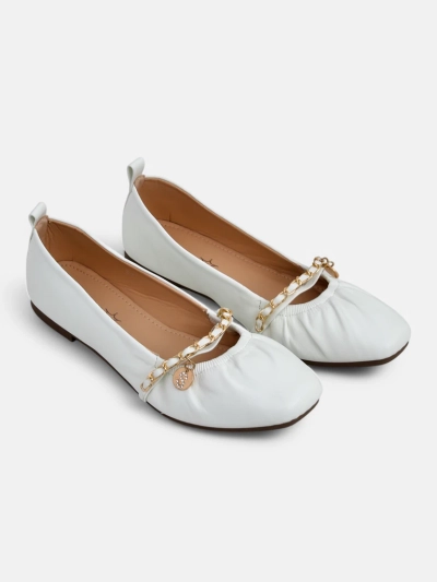 Callista women's white ballet flats with a chain - ecological leather, Italian classic