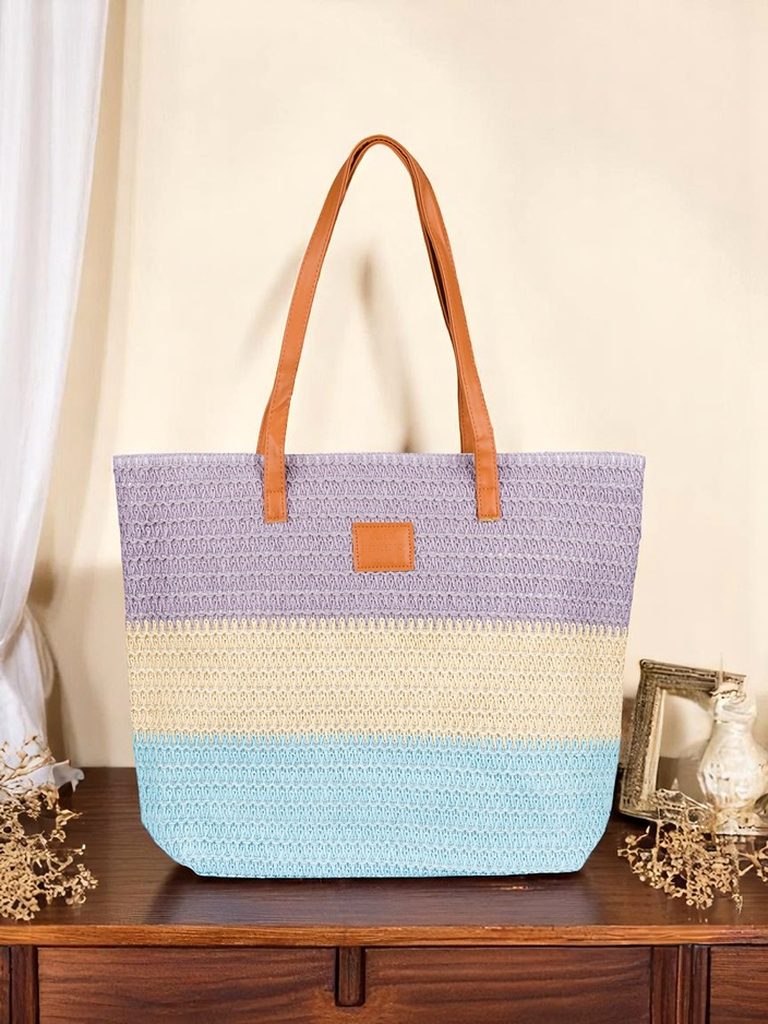 Royal Fashion Large Women's Straw Bag with Bold Stripes