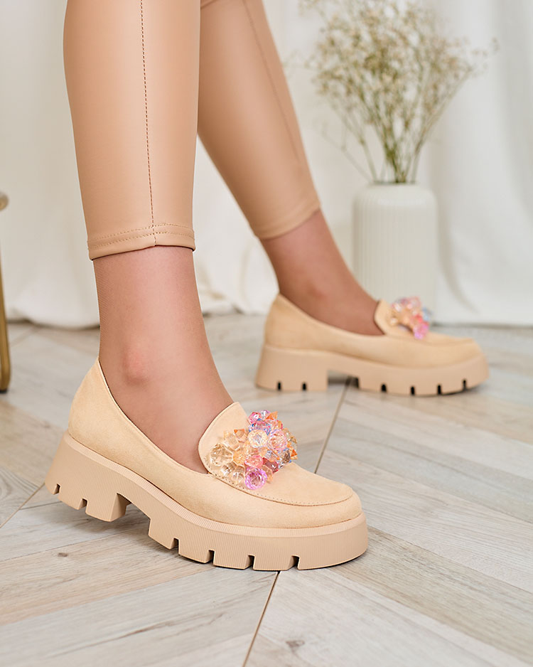 Royalfashion Beežid naiste mokasiinid värviliste kristallidega Crystal Glam