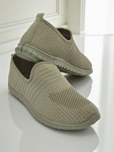 Hypatia Verde Women's Fabric Slip-On Moccasins with Flat Sole