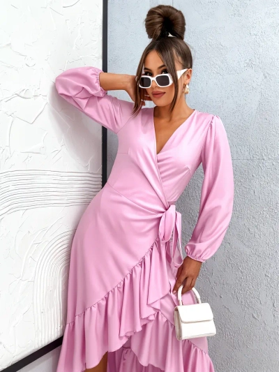 Royalfashion Kinnitatud naiste midi kleit volangidega