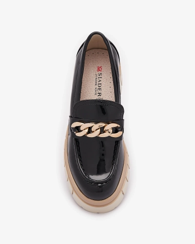 Lacquered women's moccasins in black Aquan- Footwear