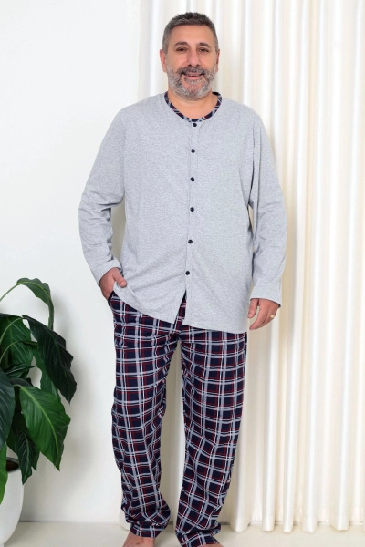 Royalfashion Men's Cotton Pajamas in Checkered Pattern PLUS SIZE