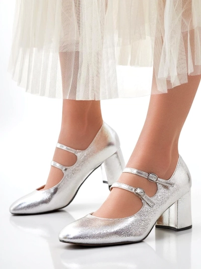 Royalfashion Patent leather women's pumps on a block heel with straps Ovinna