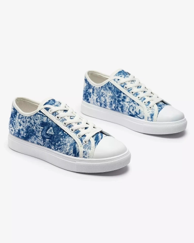 OUTLET Blue and white women's sneakers with print Denoll- Footwear