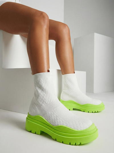 White-green women's flat-heeled boots Seritis - Footwear