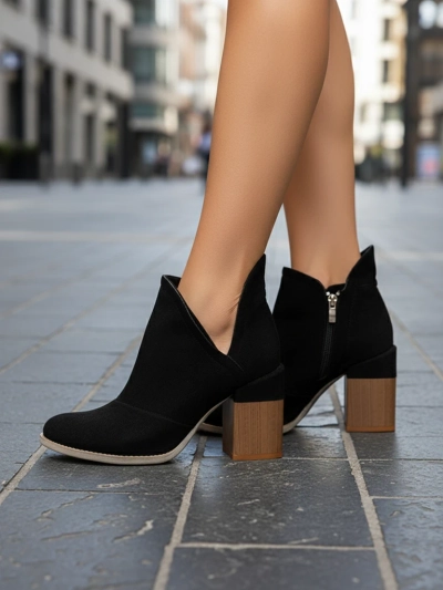 Czarne damskie botki na słupku z wycięciami Cintura - Obuwie