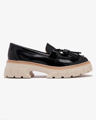 Black lacquered women's moccasins with tassels Kaipo- Footwear