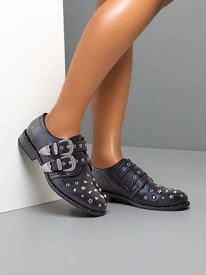 Royalfashion Женские низкие туфли с шипами и пряжками Goffel
