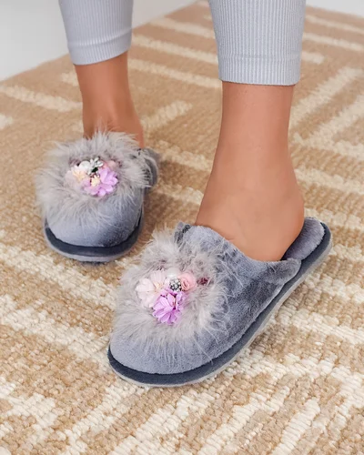 Royalfashion Women's fur slippers with flowers Ederra
