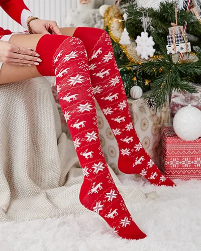 Women's Christmas over-the-knee socks in red- Underwear