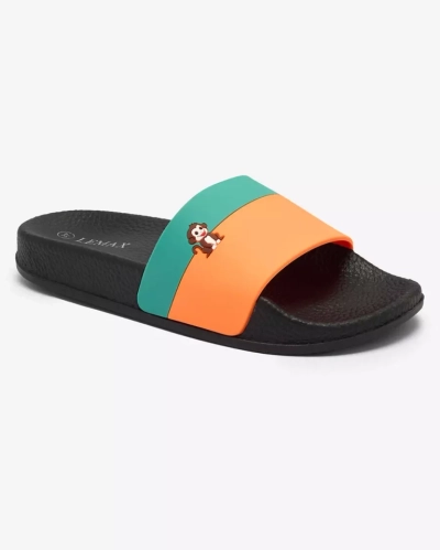 Royalfashion Rohelis-oranžid naiste kummist flip-flops Lierigs