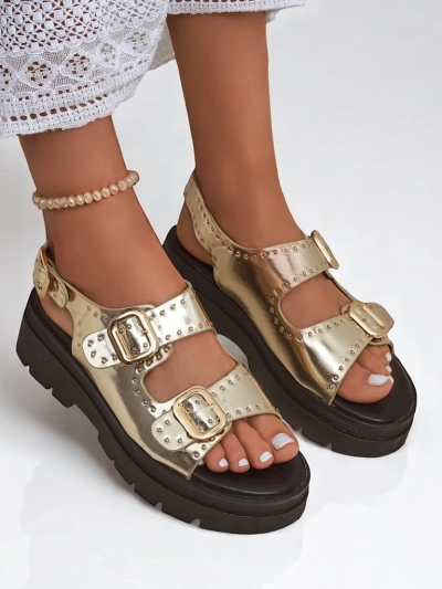 Royalfashion Naiste sandaalid paksu tallaga kivikestega Rocky Chic