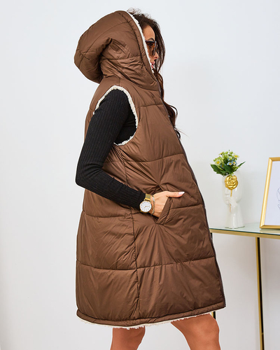 Royalfashion Brown and cream long double-sided women's vest