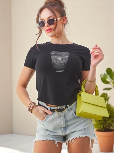 Royalfashion Naiste puuvillane t-särk rhinestone printimisega