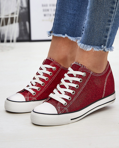 Red women's sneakers on a hidden anchor with shiny thread Seggat- Footwear