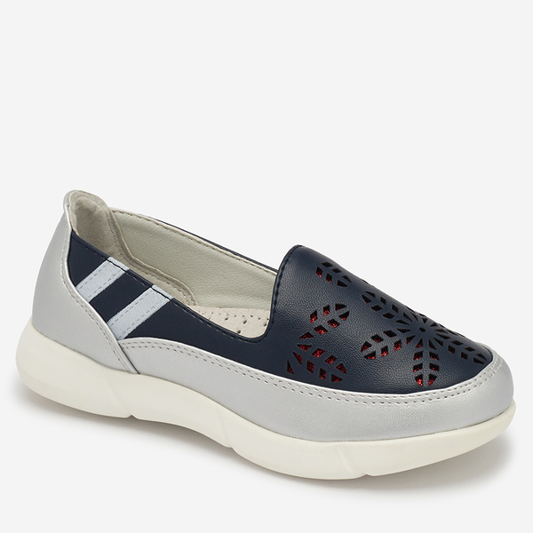 Girls' silver and navy blue slip on sneakers Ewesgi- Footwear
