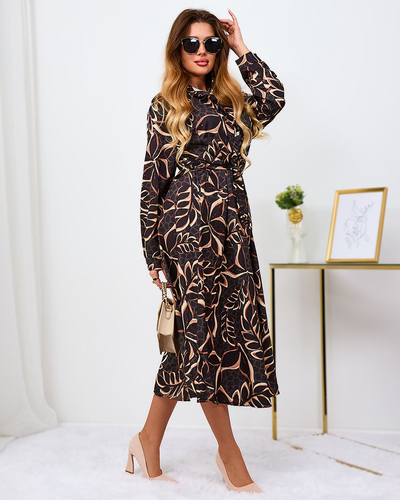 Royalfashion Musta ja helepruuni mustriga naiste maxikleit