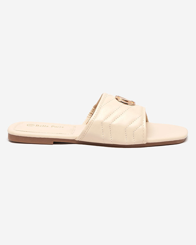 Women's beige eco-leather slippers with golden Daliso decoration - Footwear