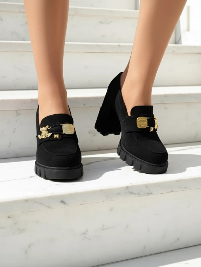 Stunning Black Suede Block Heel Shoes Elegant and Fashionable