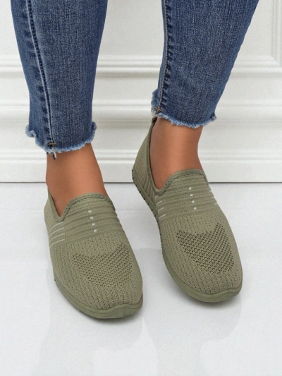 Hypatia Verde Women's Fabric Slip-On Moccasins with Flat Sole