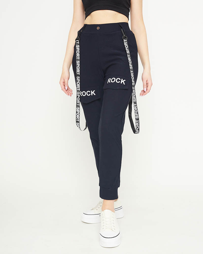 Navy blue women's cargo pants with suspenders - Clothing