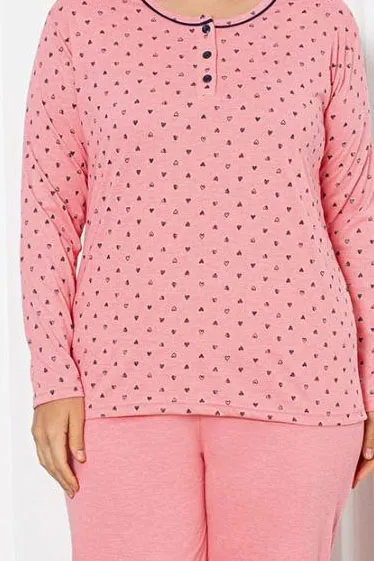Royalfashion Naiste puuvillane 2-osaline pijamasett südamekesega PLUS SIZE
