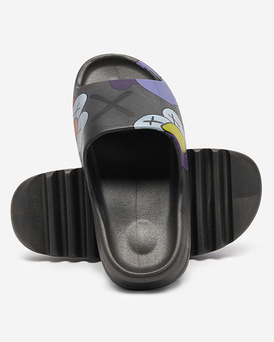 OUTLET Black rubber women's slippers with Pfizz-footwear print