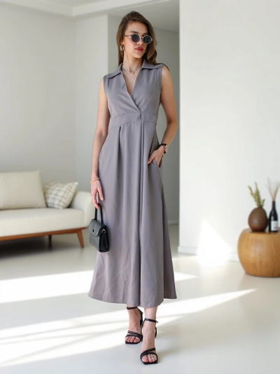 Royalfashion Naiste ilma varrukateta kleit mähise kaelusega Bizness