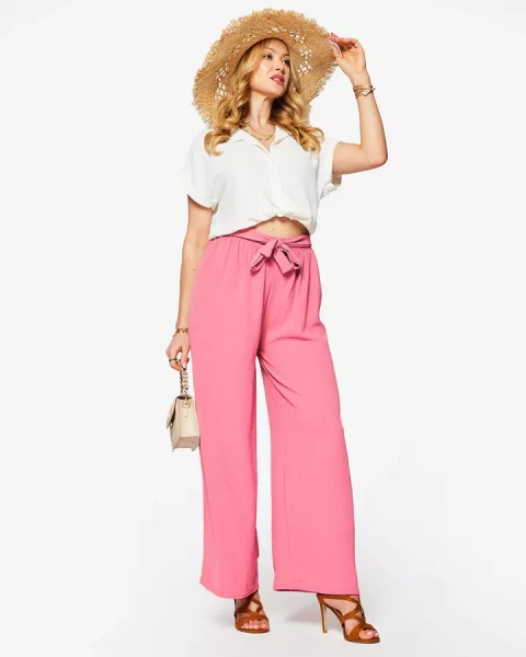Women's wide palazzo pants in dark pink- Clothing