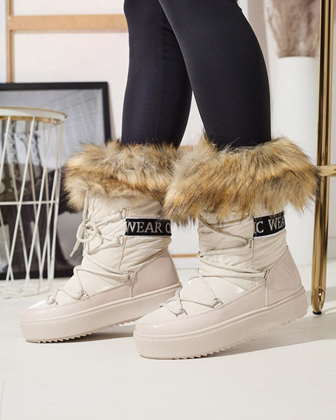 Beige women's slip-on snow boots with fur Lilitsa- Footwear