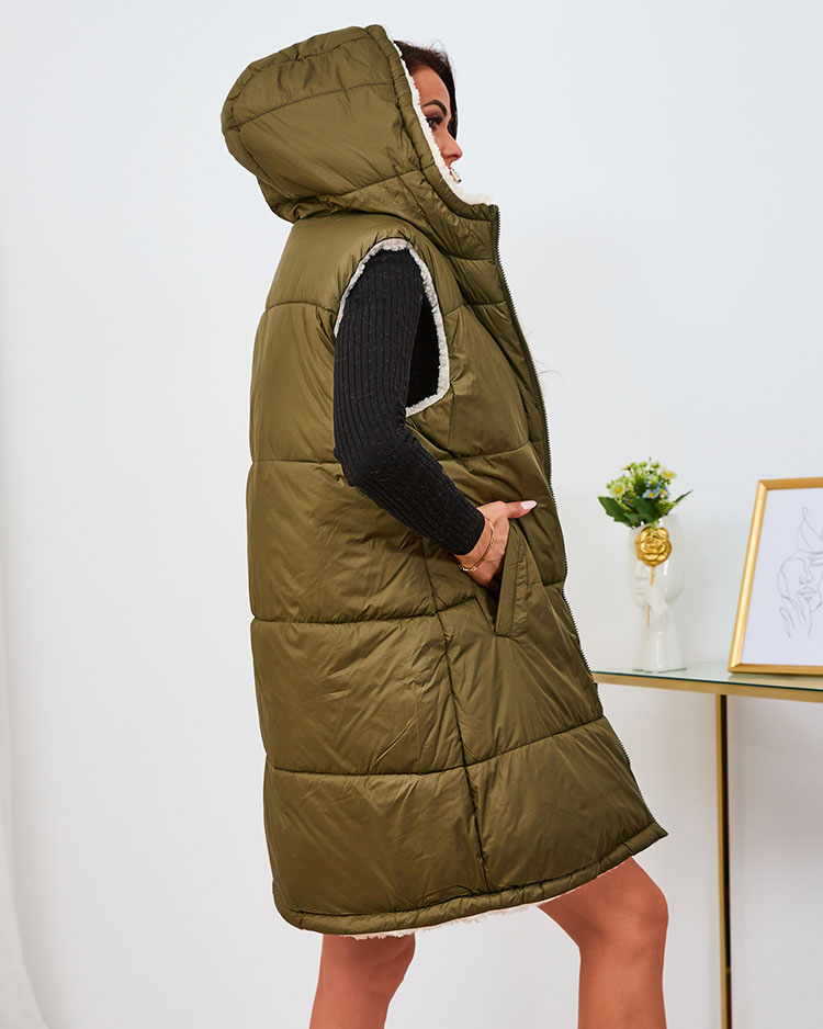 Royalfashion Green and cream long double-sided women's vest