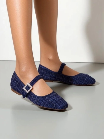 Royalfashion Women's checked ballet flats with a buckle and strap Riffos
