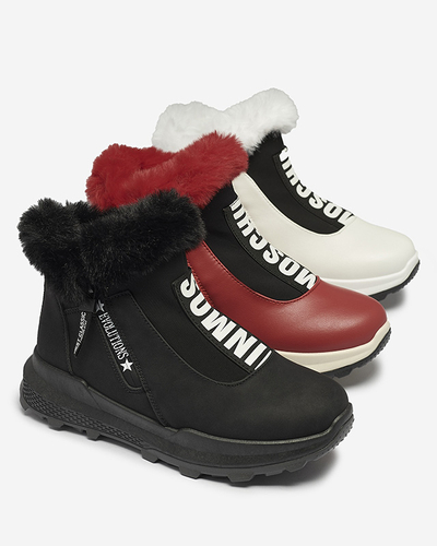 Red women's insulated boots with fur Scherr- Footwear