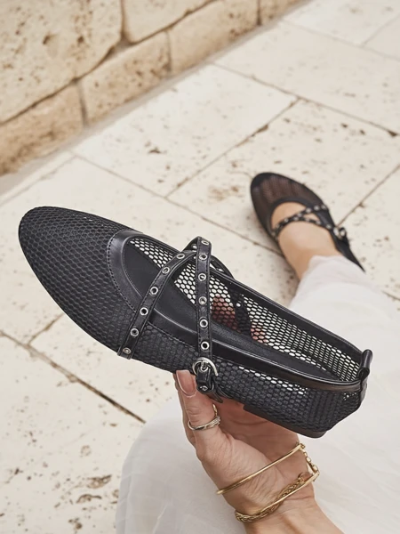 Royalfashion Arethusa Nero mesh ballerinas with a flat heel