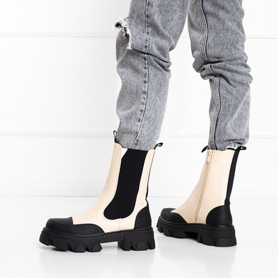 Beige women's boots on a massive sole Rosidi - Footwear