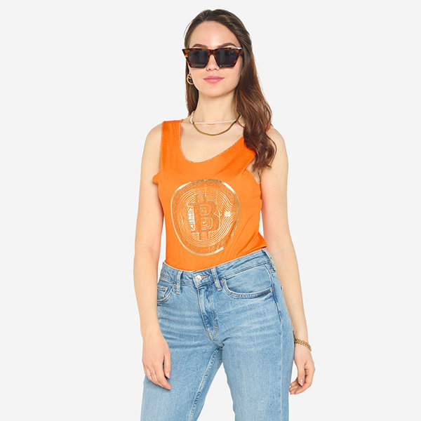 Women's top with orange gold print - Clothing