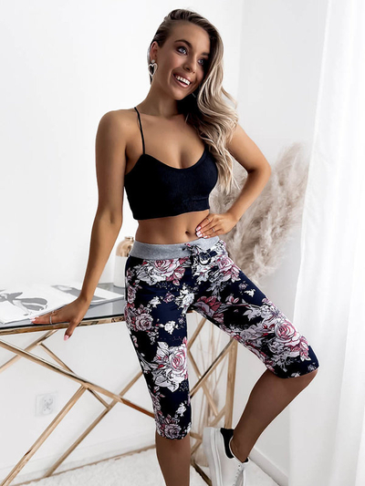 Women's floral 3/4 shorts in navy blue and coral PLUS SIZE - Clothing