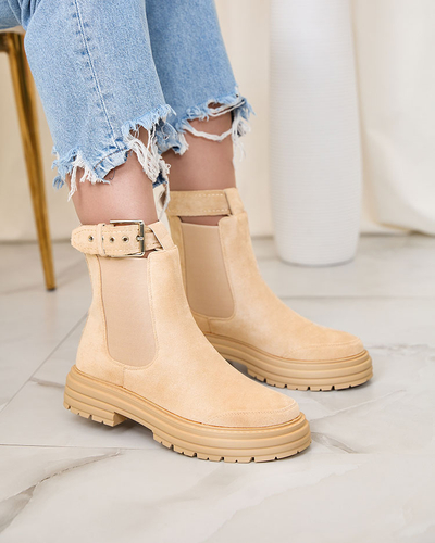 Royalfashion Beige women's boots with decorative strap Loffdo