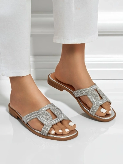 Royalfashion Ariadne silver sandals - flat heel, ecological leather