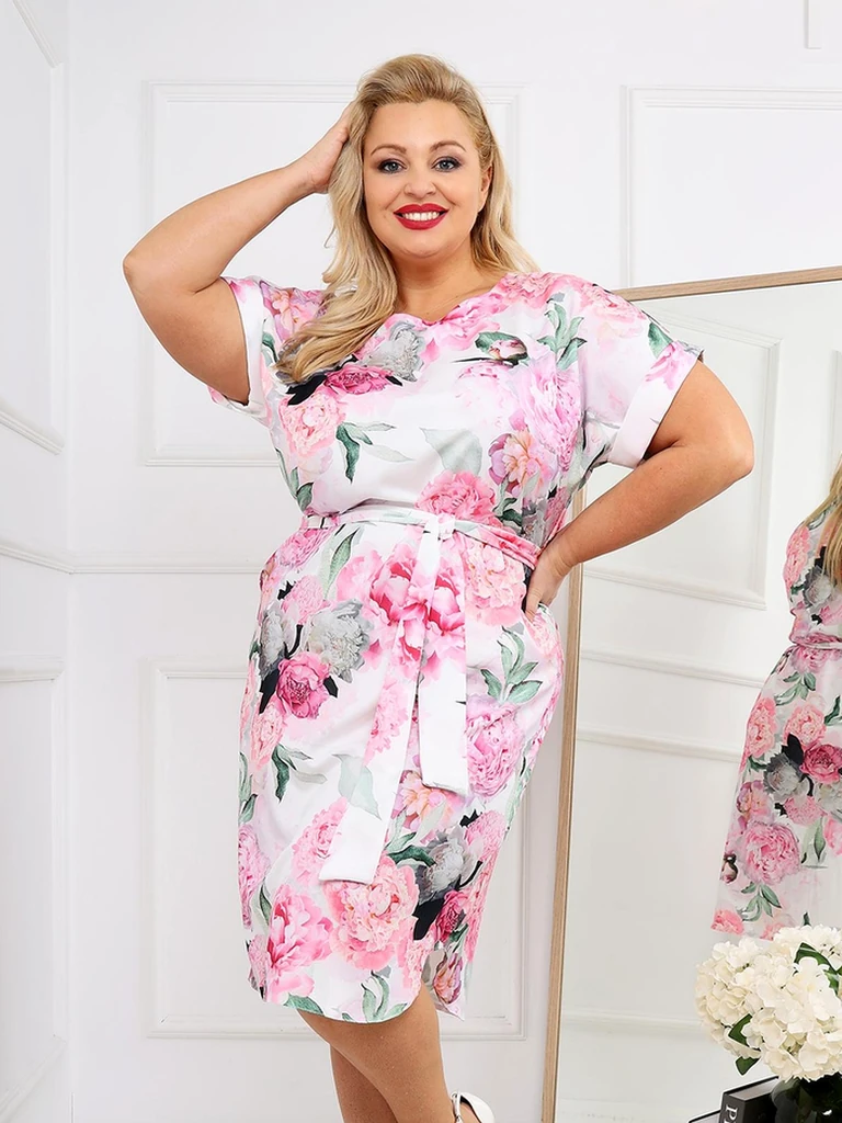 Royalfashion Women's knee-length dress with short sleeves and rose tie