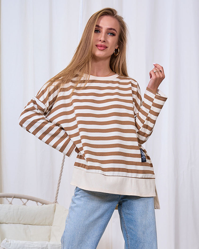 Royalfashion Long women's blouse with brown stripes