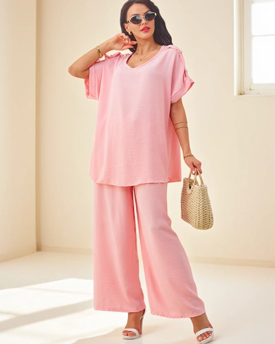 Royalfashion Naiste puuvillane komplekt lühikeste varrukatega ja laiad püksid