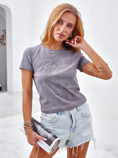 Royalfashion Puuvillane naiste t-särk kivikestega ja kirjaga